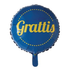 Folieballong, grattis blå/gul 46 cm