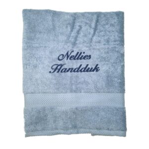 Handduk med namn - duvblå - kursiv text, 70x130cm DUSCHHANDDUK