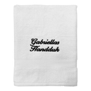 Handduk med namn - vit - kursiv text, 50x70 cm LITEN HANDDUK