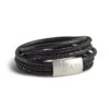 Lyxigt dubbelt läderarmband med gravyr - Herr - Svart - S