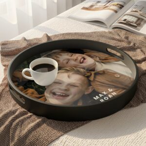 Personlig serveringsbricka - Rund - Svart - 40 cm