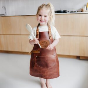 Personligt läderförkläde för barn - mini - brunt