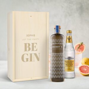 Presentset med gin och tonic - Bobby's Gin - Graverad ask