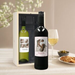 Vinpaket med tryckt etikett - Belvy vitt & rod